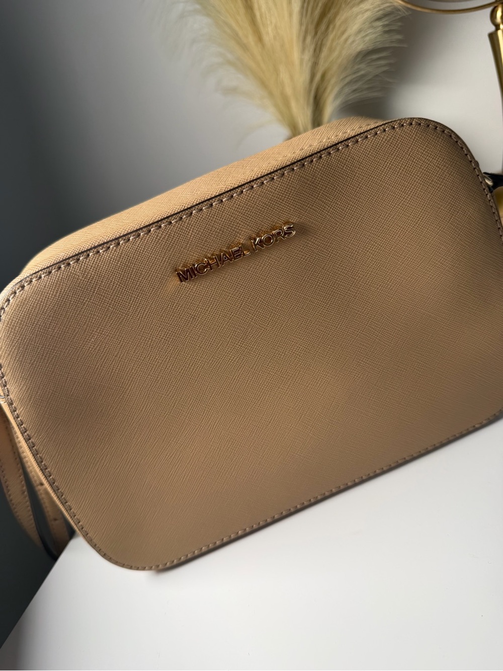 Michael Kors Beige Tan Crossbody Bag with Gold Hardware